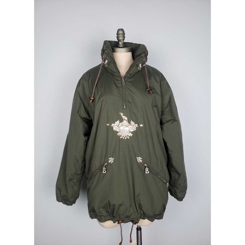 VTG Bogner Women's‎ 6 Ski Jacket Long Green Embroidered Half Zip High Neck Parka